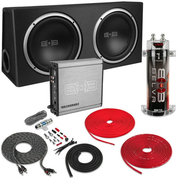 Belva BPKG212v2 1200W Dual 12 Subwoofers + Ported Box + Amp Kit + 1 Farad Capacitor Bass Package