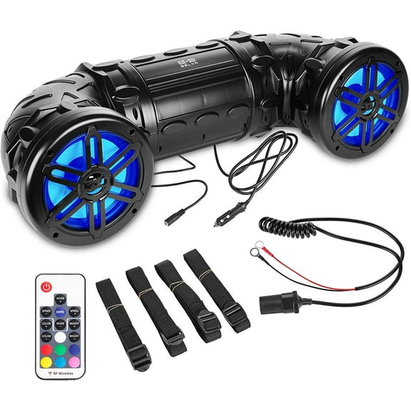 Belva BPS8RGB Dual 8" Bluetooth ATV Powersports Amplified Sound System 600W Peak Vehicle Speakers