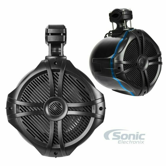 Belva BT8RGB 600W Peak 8" Black Marine Tower Speakers with Multi-Color LED Lighting and Remote