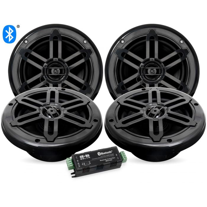Belva Belva Bms654Bt Four 1000 Watt Peak 6.5Inch 2Way Marine Speakers With Bluetooth Amplifier