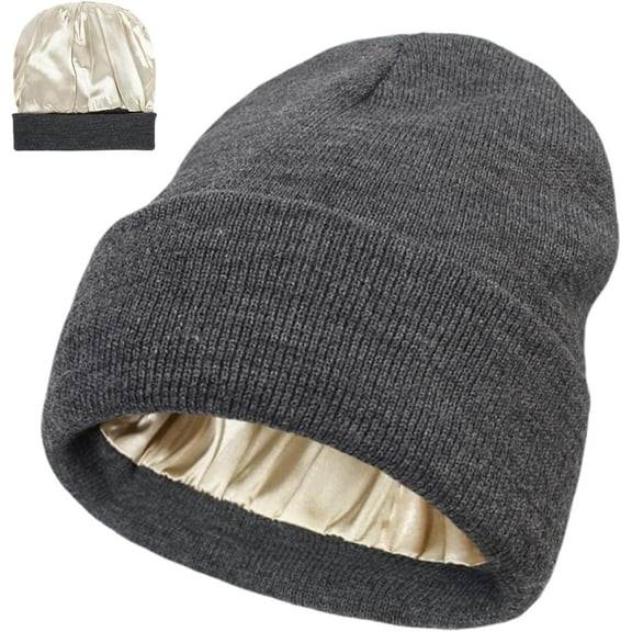 Belvado Satin Lined Beanie, Belvado Silk Lined Beanie, Knitted Cuffed Silk Lining Skull Cap Warm Winter Hats for Women & Men