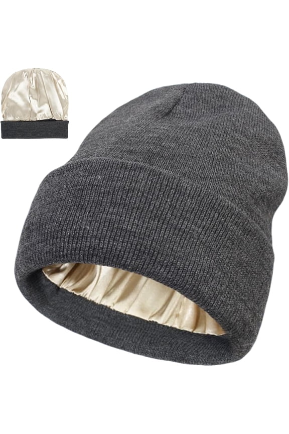 Satin Lined Beanie, Belvado Silk Lined Beanie, Knitted Cuffed Silk Lining Skull Cap Warm Winter Hats for Women & Men