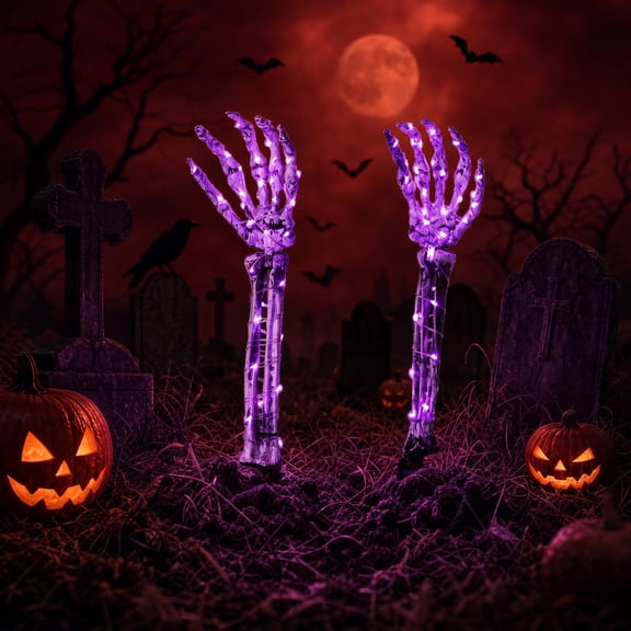 BelvaraHome Skeleton Hands Stake Lights, Purple LED, 1 Pair, IP44 Waterproof