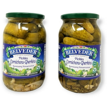Belveder Pickles Cornichons-Gherkins 31.74 oz 900g, Vegan, Non-GMO, Gluten-Free Pack of 2