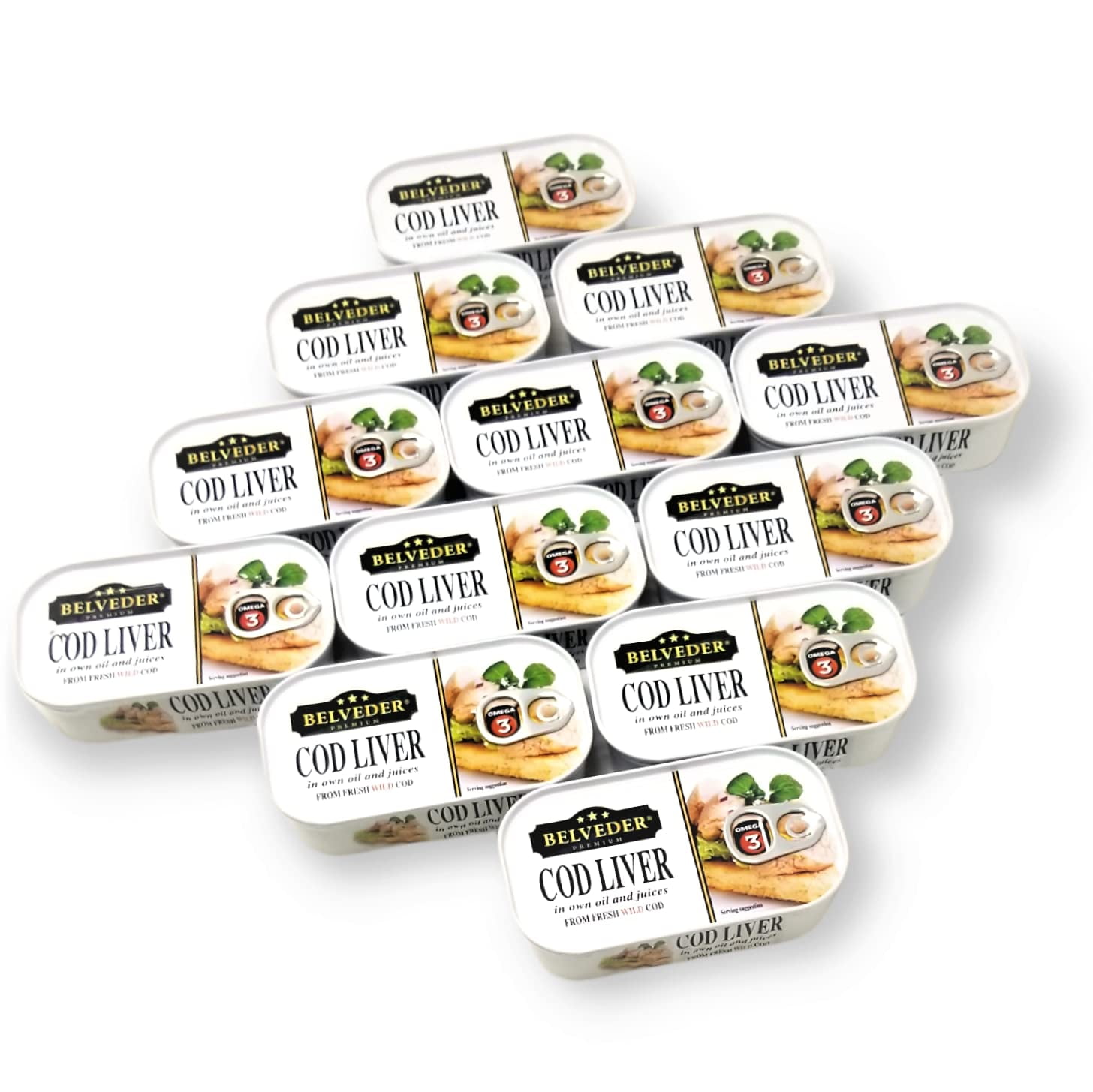 Belveder Wild Cod Liver in Own Oil from Iceland 120g/4.2 Oz | Source of Omega-3 Fatty Acids (Pack of 12)
