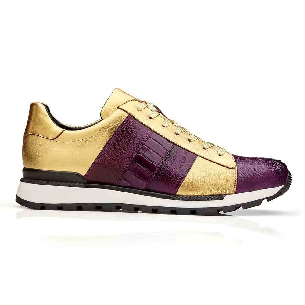 Belvedere Blake: Purple & Gold Genuine Ostrich Leather Loafers