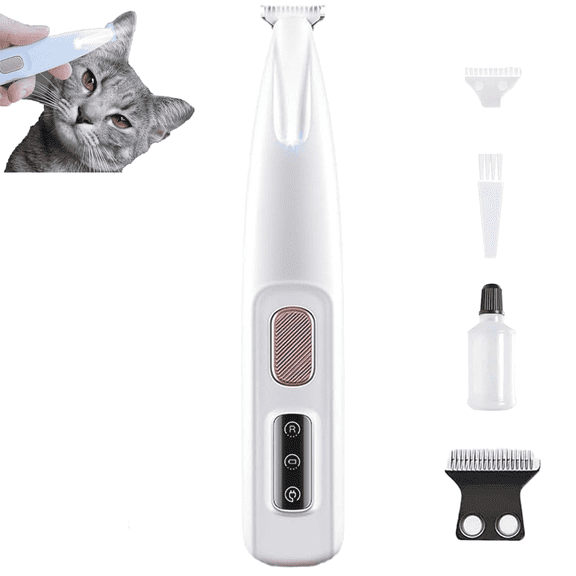 Belvedere Cat Grooming Trimmer - Rechargeable Low Noise Clipper with LED Light, Waterproof & Precision for Sensitive Areas