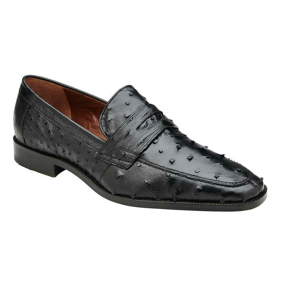 Belvedere Espada Ostrich Quill Penny Loafer Shoes Black