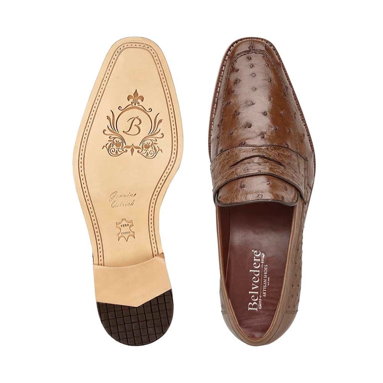 Giorgio\'s Ostrich Quill Men\'s Loafers Shoes Slip Ons Moccasin Authentic NEW 9.5 Zelli Roma Ostrich Quill Penny Loafer Brown - Sherman  main image 3