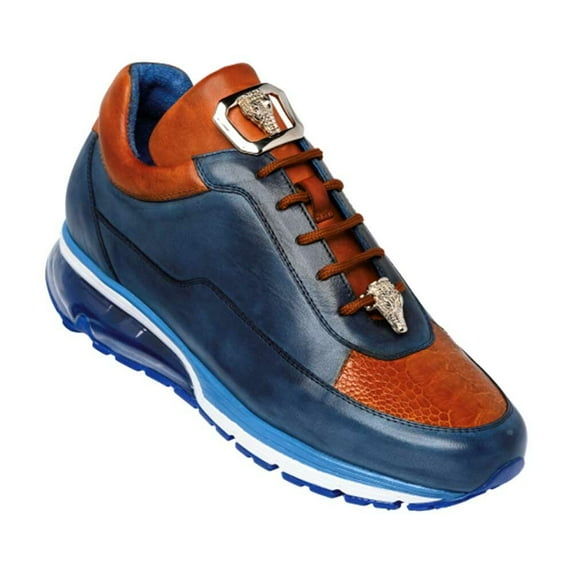 Belvedere Flash Antique Blue & Almond Genuine Ostrich & Soft Italian Calf Men Sneakers (10)