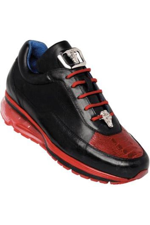 Flash Sneaker Genuine Ostrich and Soft Italian Calf Black Red E01