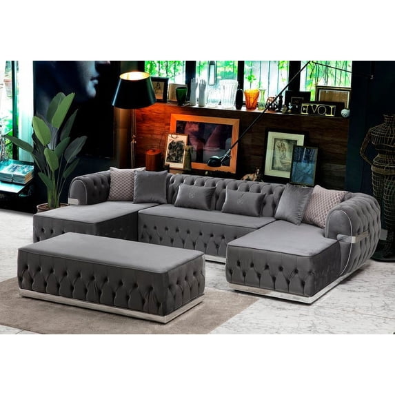 Belvedere Gray Velvet Double Chaise Sectional
