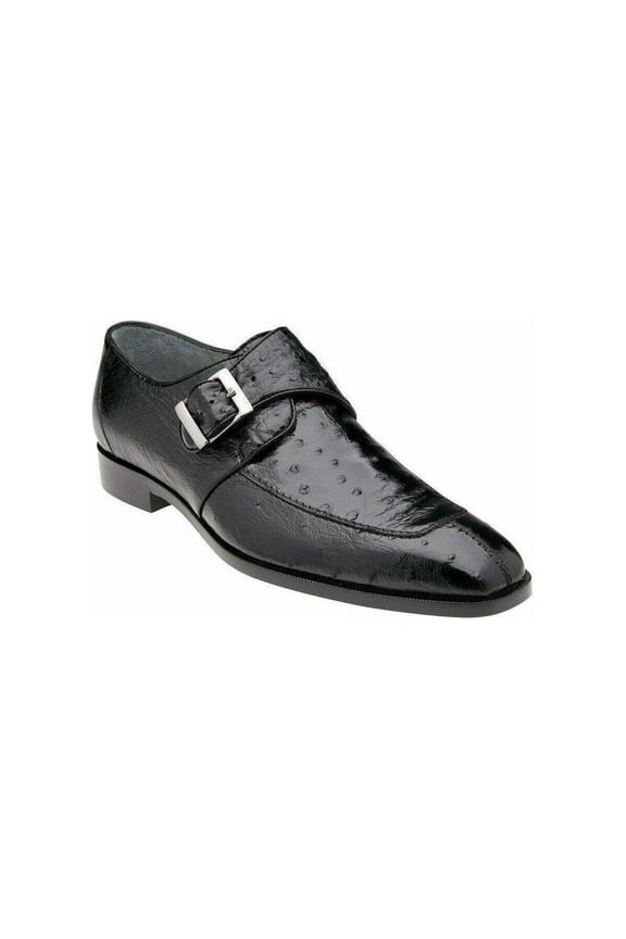 Josh Black Genuine Ostrich Monk Strap Men’s Shoe (8.5)