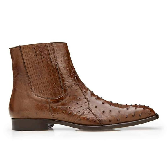 Belvedere Men's Genuine Ostrich Quill Chelsea Boot Roger Ant. Brandy R55
