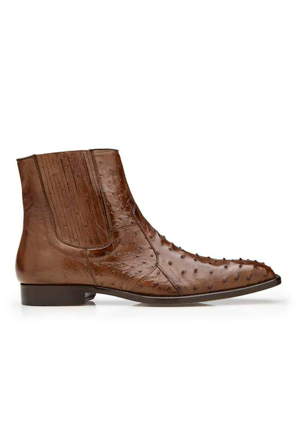 Belvedere Men's Genuine Ostrich Quill Chelsea Boot Roger Ant. Brandy R55