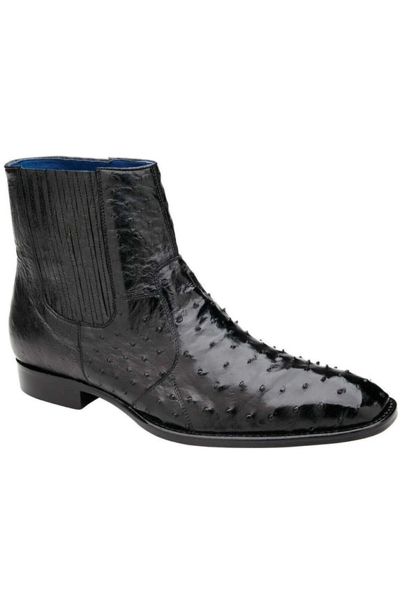 Belvedere Men's Genuine Ostrich Quill Chelsea Boot Roger Black R55