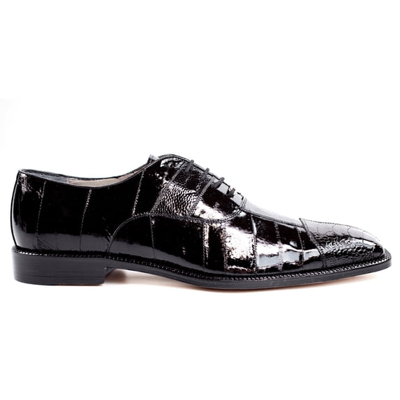 Belvedere Men's Mare Black Genuine Ostrich and Eel Lace-Up Oxford Shoes, Size 14 (M) - 2P7