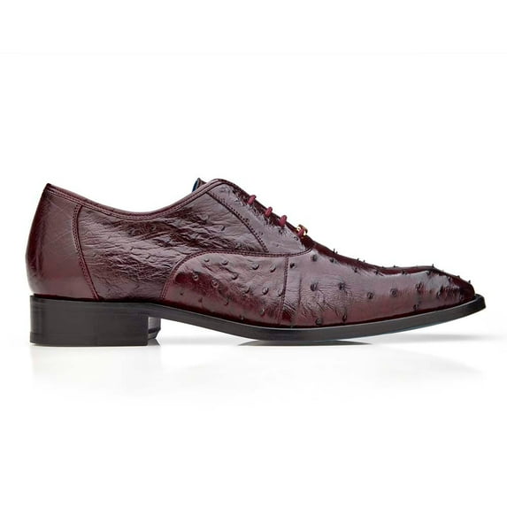 Belvedere Men's Orlando Dress Shoes Genuine Ostrich Quill Dark Burgundy D01