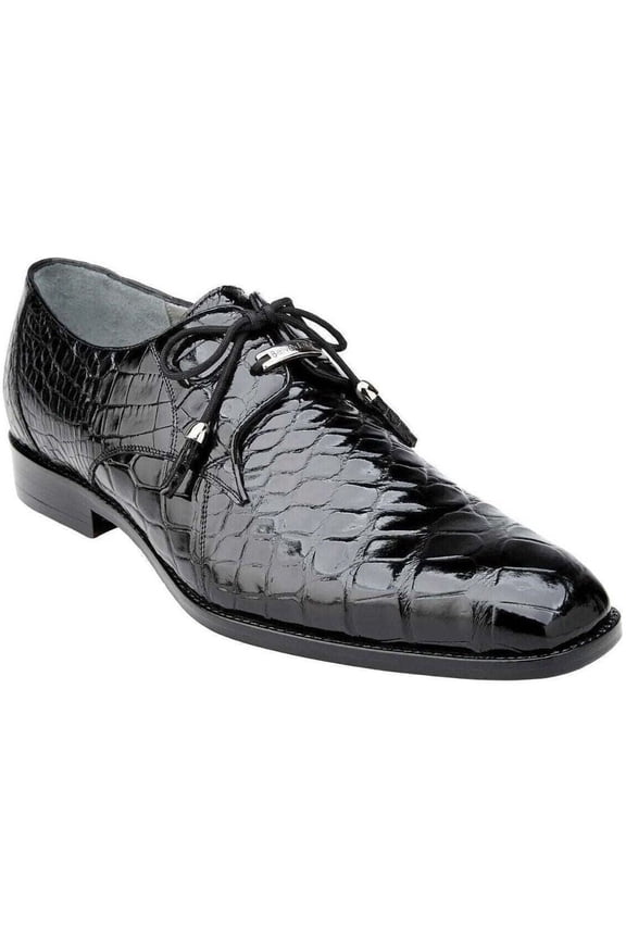Men's Shoes Lago Genuine Alligator Plain Toe Tassel Black 14010