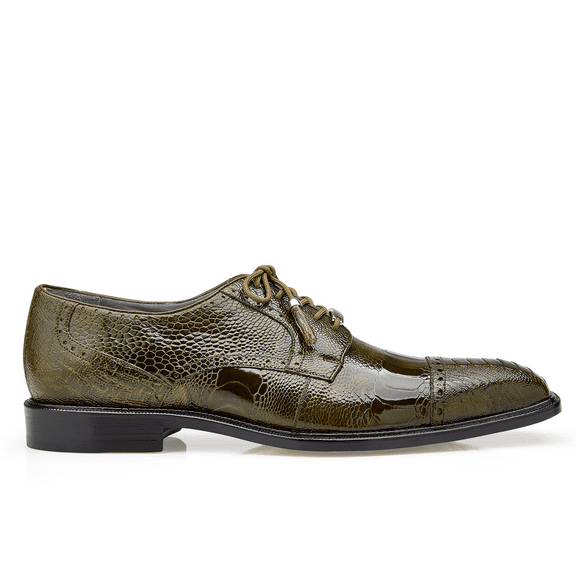 Belvedere Mens Shoes Batta Olive Genuine Ostrich Lace Up 14006