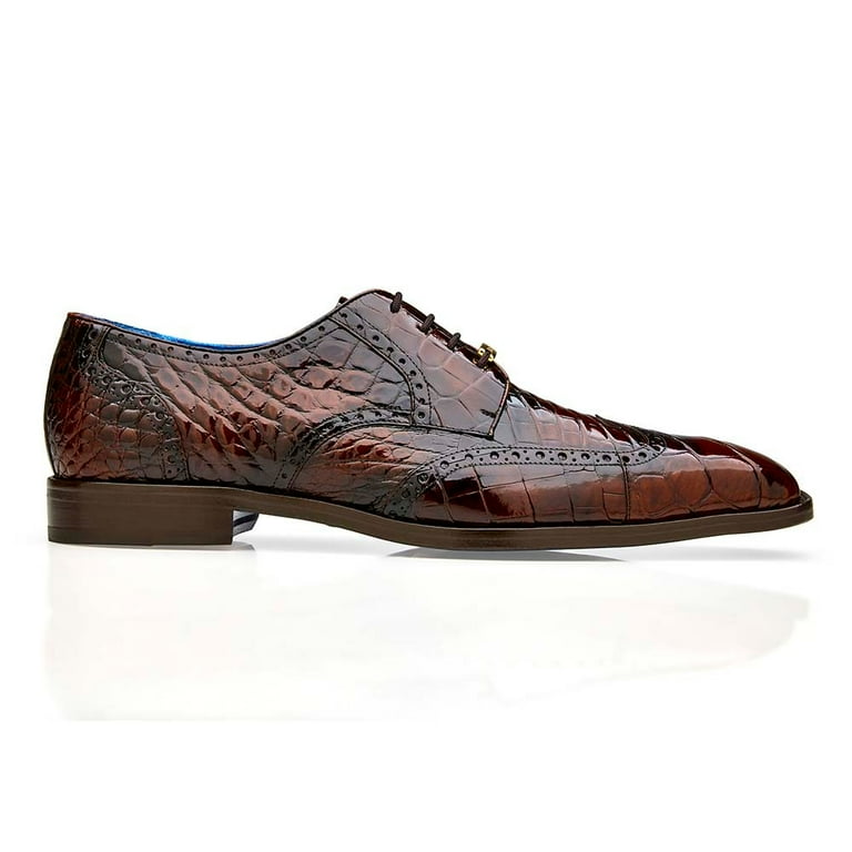 Belvedere Santo Genuine American Alligator Wingtip Shoes Ant. Brown R70