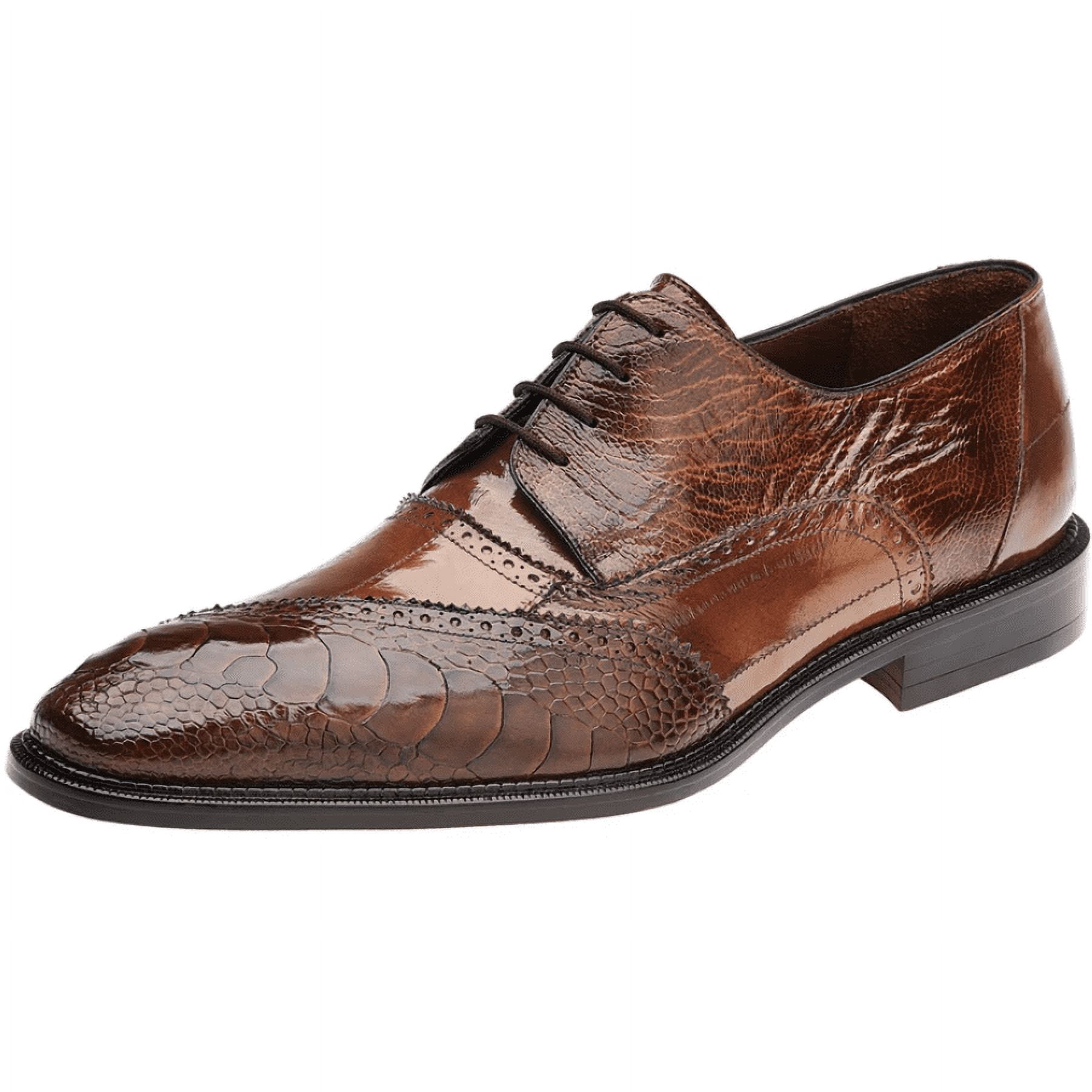 Authentic Genuine Skin Italian Nino Eel & Ostrich Shoes Antique Camel ~ Khaki Mens Ostrich Skin Shoes main image 1