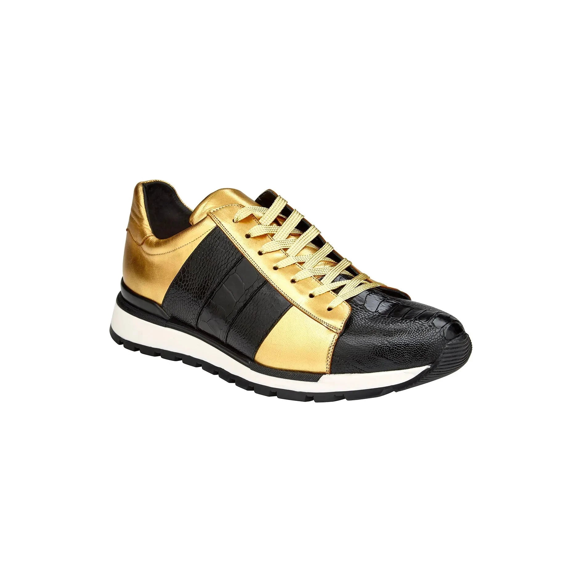 Belvedere Rexy III Ostrich & Calfskin Leather Platform Sneakers in Black