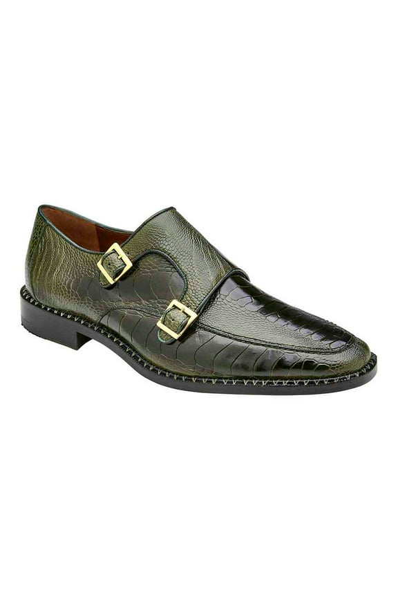 Valiente Men's Double Monk-Strap Forest Genuine Ostrich Loafers (10.5)