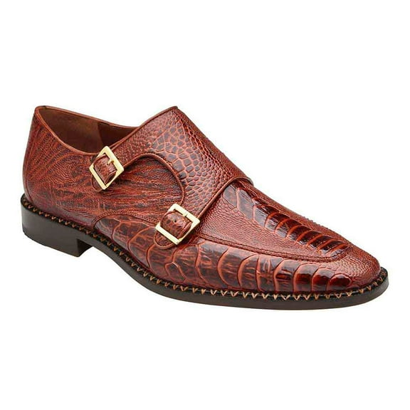 Belvedere Valiente Men's Double Monk-Strap Rust Genuine Ostrich Loafers (13)