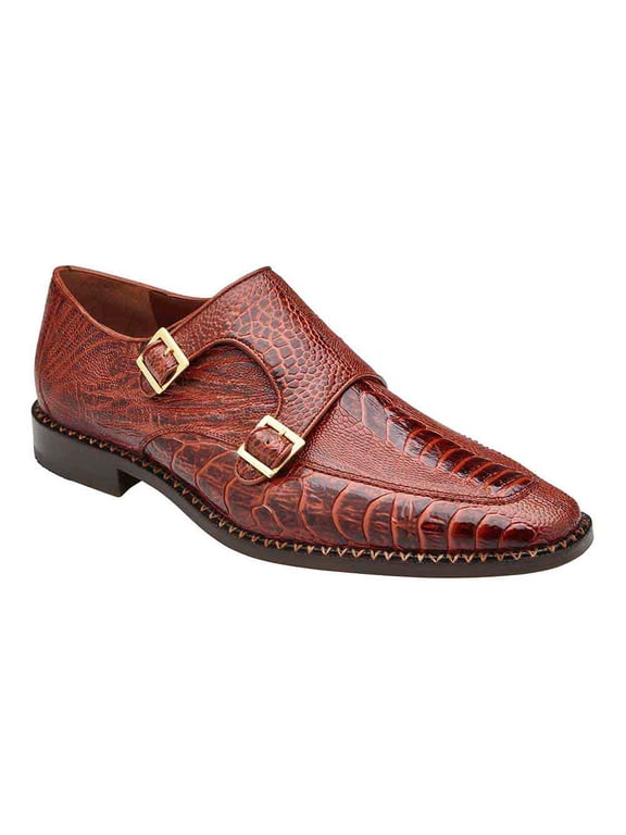 Valiente Men's Double Monk-Strap Rust Genuine Ostrich Loafers (9)