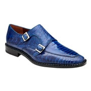 Belvedere Valiente Mens Shoes Ostrich Leg Double Monk Antique Blue