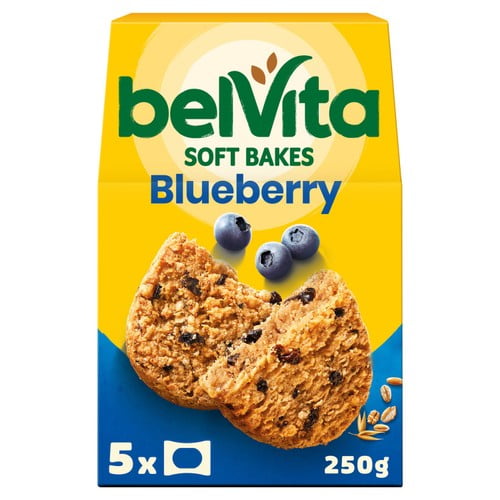 Belvita Breakfast Biscuits Soft Bakes Filled Blueberry 5 x 50g, British Import (Pack of 2)