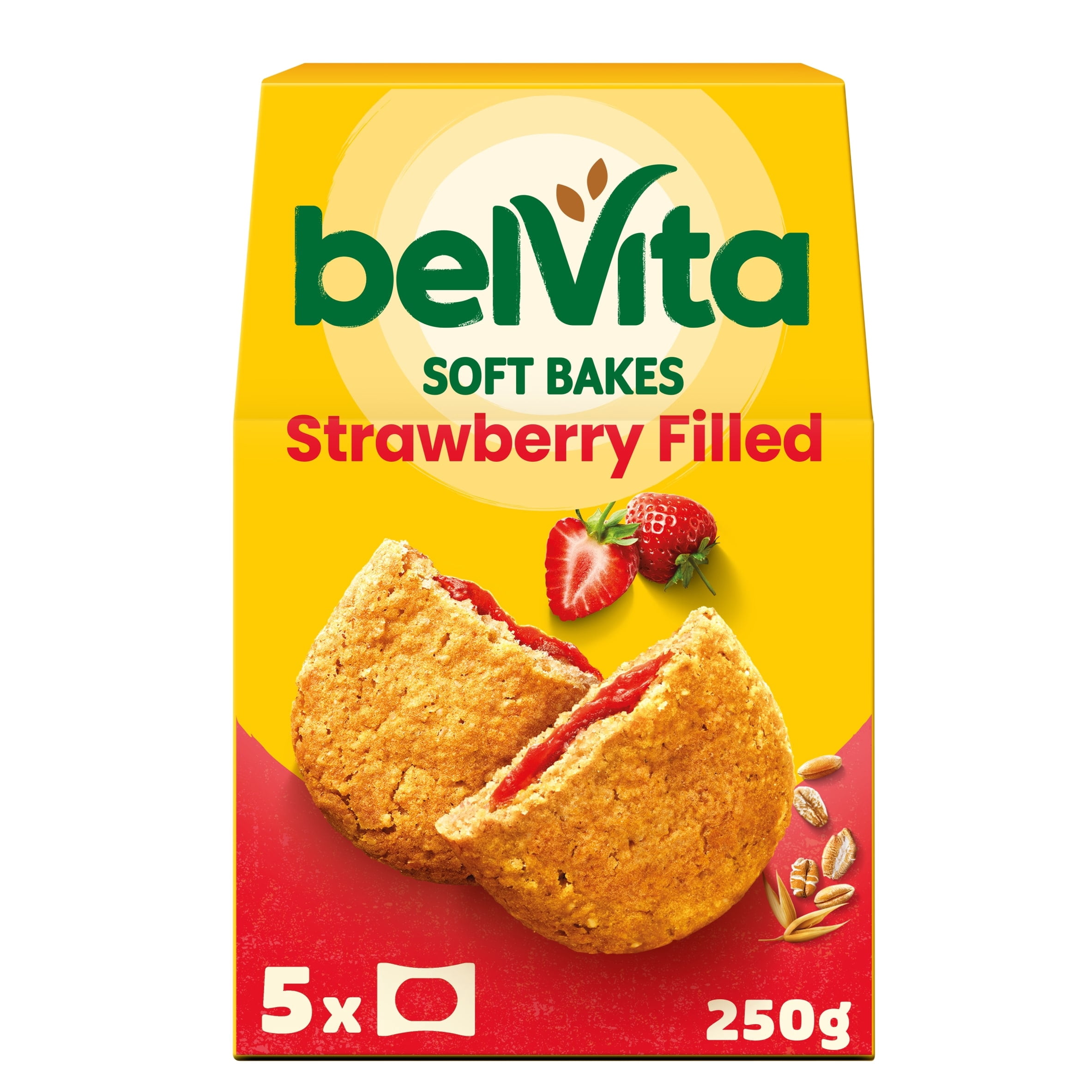 Belvita Breakfast Soft Bakes Strawberry Filled Cereal Snack Bars Pack 5 x 50g, Imported from Britain