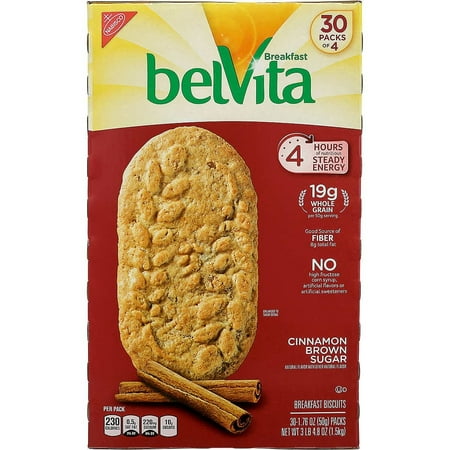 Belvita Brown Sugar Biscuits 1.76 oz 30 -Count Pack, cinnamon, 52.8 Ounce, Pack of 4