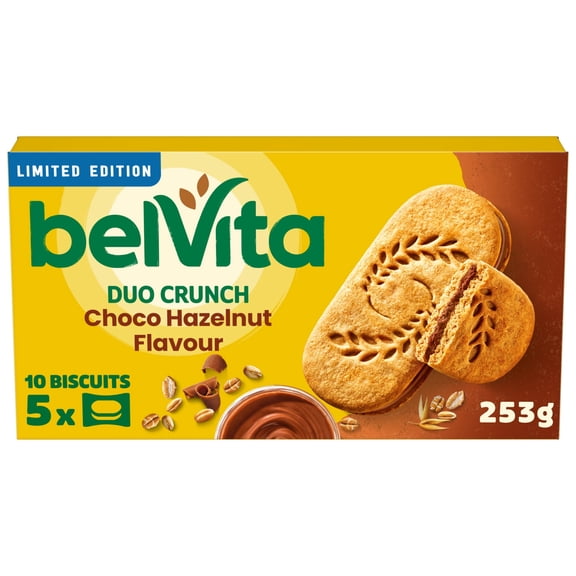 Belvita Duo Crunch Choco Hazelnut 253g, Imported from Britain