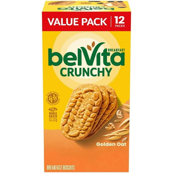 Belvita Golden Oat Breakfast Biscuits, Value Pack, 12 Packs (4 Biscuits Per Pack) Packaging May Vary