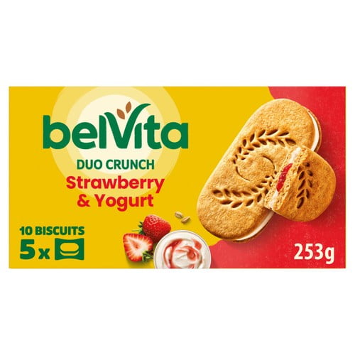 Belvita Strawberry Yogurt Duo Crunch Breakfast Biscuits 5 x 50.6g, British Import (Pack of 2)