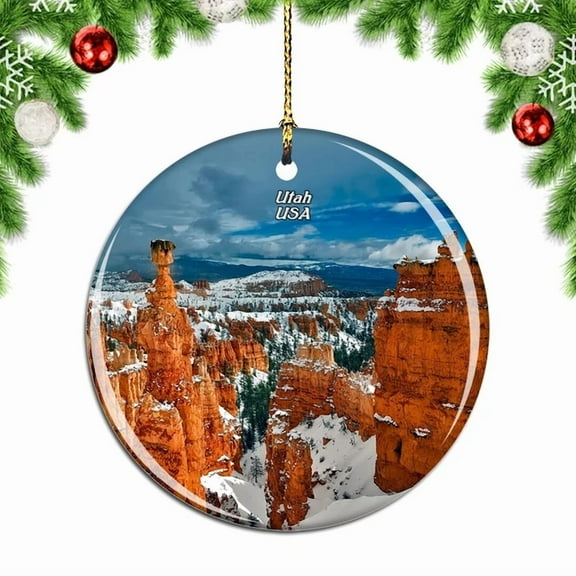 Belvo Ceramic Ornament USA Bryce Canyon National Park Utah City Travel Souvenir Winter Holiday Tree Decoration, 2PCS