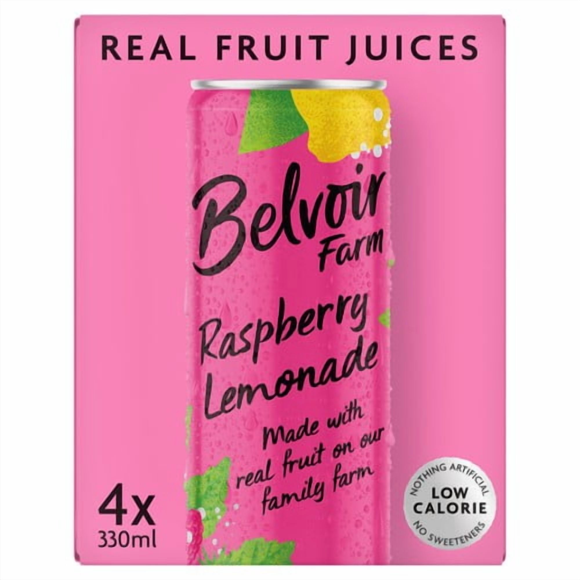 Belvoir Farm Delicious & Light Raspberry Lemonade 4 x 330ml, British Import (Pack of 2)