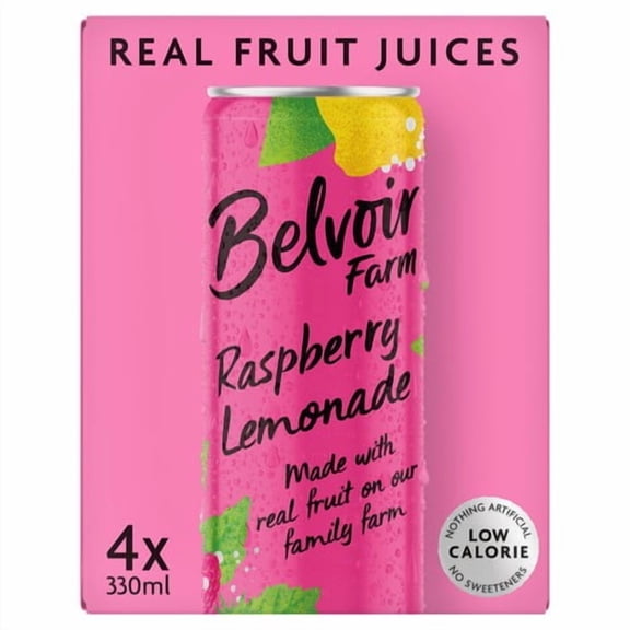 Belvoir Farm Delicious & Light Raspberry Lemonade 4 x 330ml, British Import (Pack of 2)