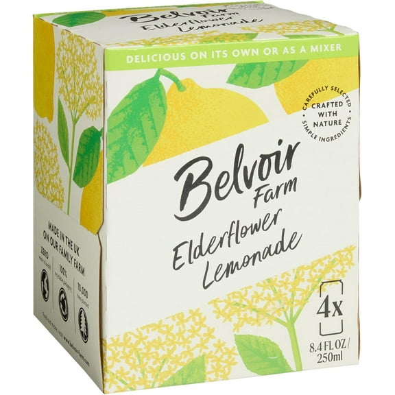 Belvoir Farms Sparkling Elderflower Flavored Lemonade, 8.4oz 4 Cans