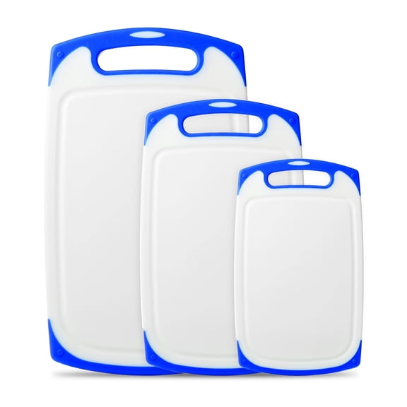 Belwares Plastic Cutting Boards Set of 3, with Non-Slip Feet & Deep Drip Juice Groove