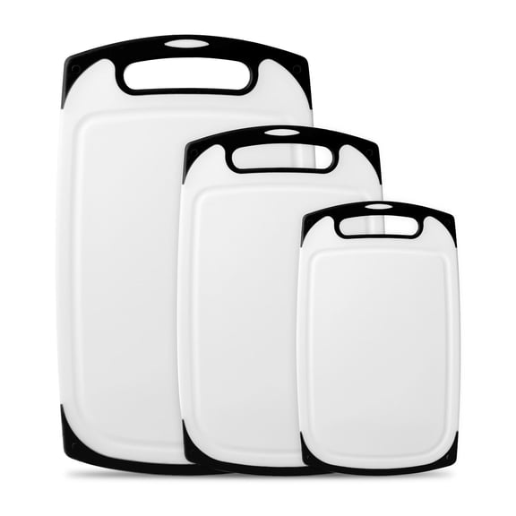 Belwares Plastic Cutting Boards Set of 3, with Non-Slip Feet & Deep Drip Juice Groove