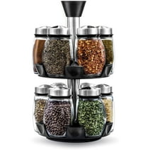 Belwares Spice Jar Rack, 12 Durable Glass Jars in Sleek & Attractive Carousel
