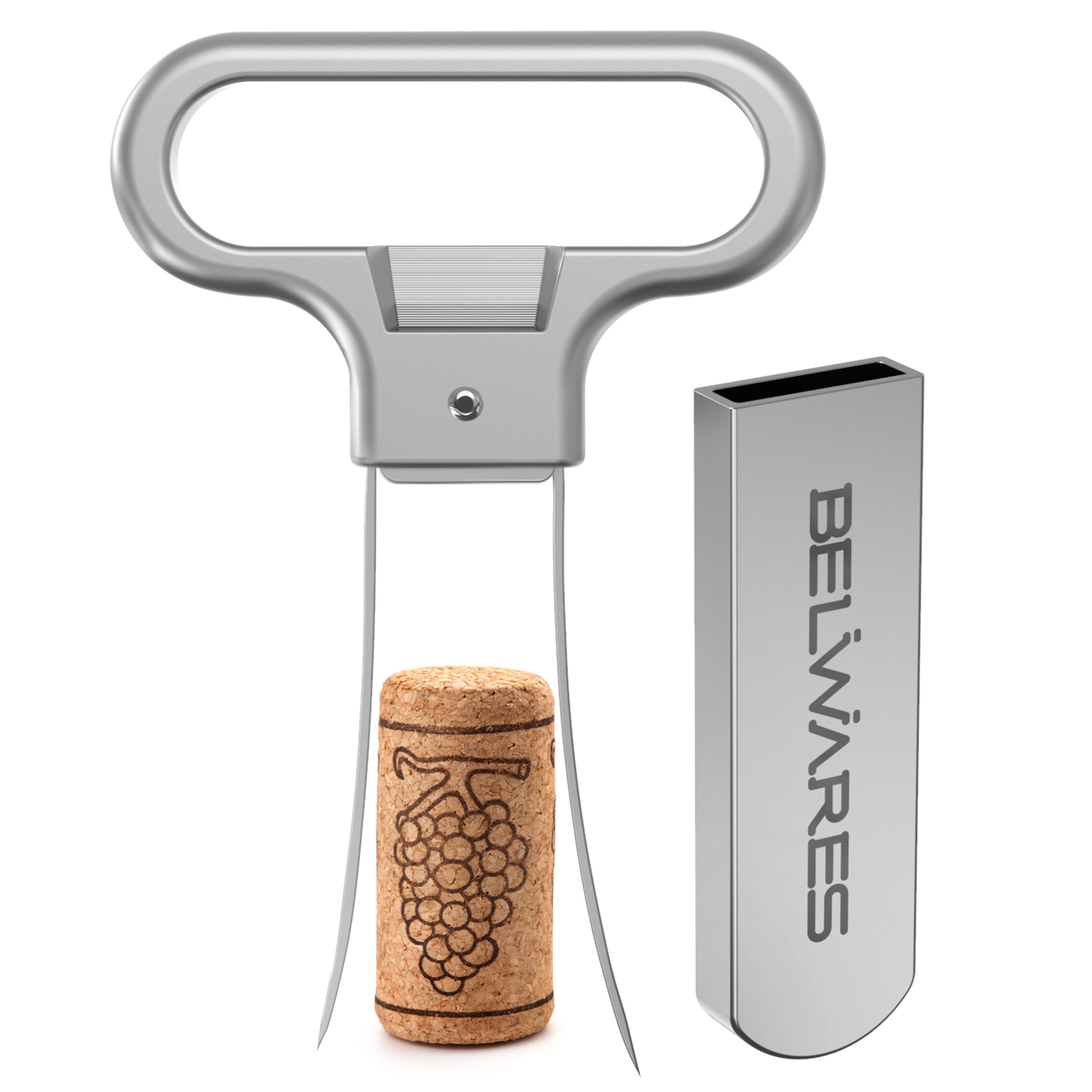 Belwares Wine Bottle Opener With 2 Prongs Stainless Steel Cork Puller