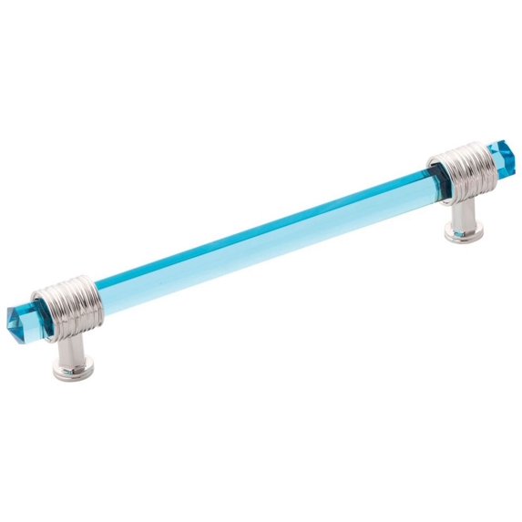 Belwith-Keeler B076308GC-14 6.31 in. Chrysalis Pull, Polished Nickel with Cerulean Glass
