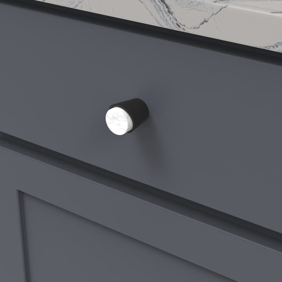 Belwith-Keeler B077038MW-MB 1.25 in. Firenze Cabinet Knob, White Marble with Matte Black