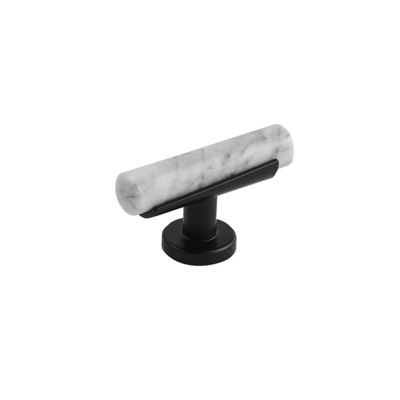 Belwith-Keeler B077041MW-MB 2.5 in. Firenze T-Bar Cabinet Knob, White Marble with Matte Black
