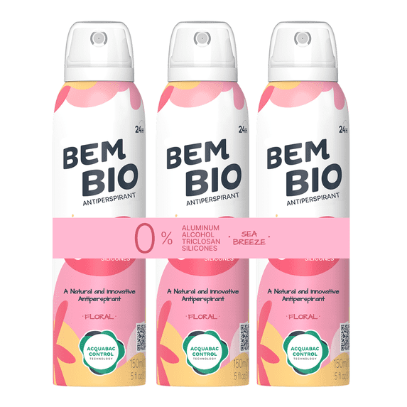 BemBio Floral Biotranspirant Deodorant Natural, Aluminum-Free, Vegan, 24-Hour Protection, 150ml (5.07 fl oz)