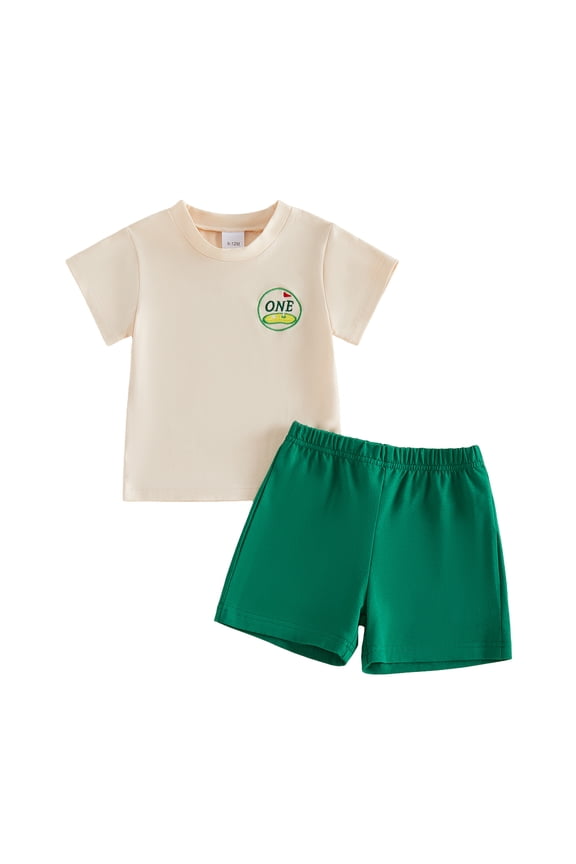2Pcs Baby Boy First Birthday Outfit Summer 1st Birthday Clothes Short Sleeve Golf Embroidery T-Shirt Shorts Set Toddler Baby Boy Summer Golf Outfit